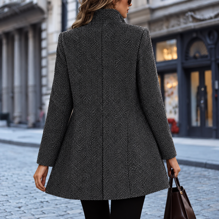 Polished Open Front Wool Coat with Herringbone Texture
