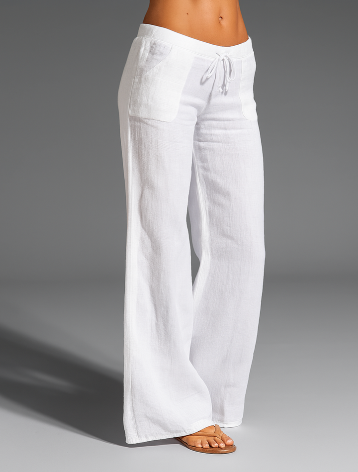 Relaxed Wide Leg Linen Trousers with Drawstring Waist