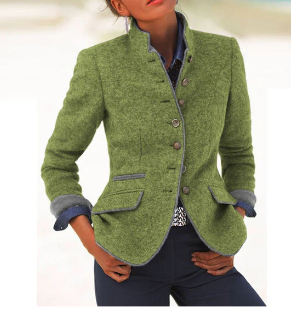 WOMEN’S ELEGANT TAILORED JACKET WITH STAND COLLAR