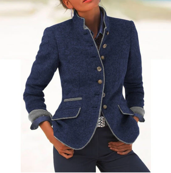 WOMEN’S ELEGANT TAILORED JACKET WITH STAND COLLAR
