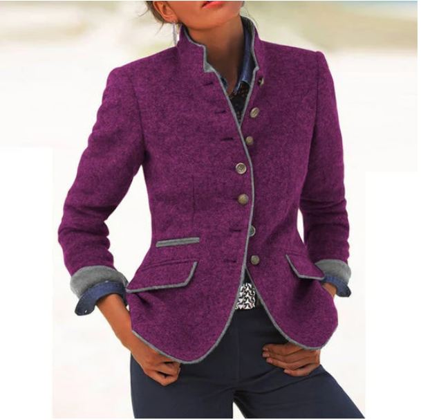 WOMEN’S ELEGANT TAILORED JACKET WITH STAND COLLAR