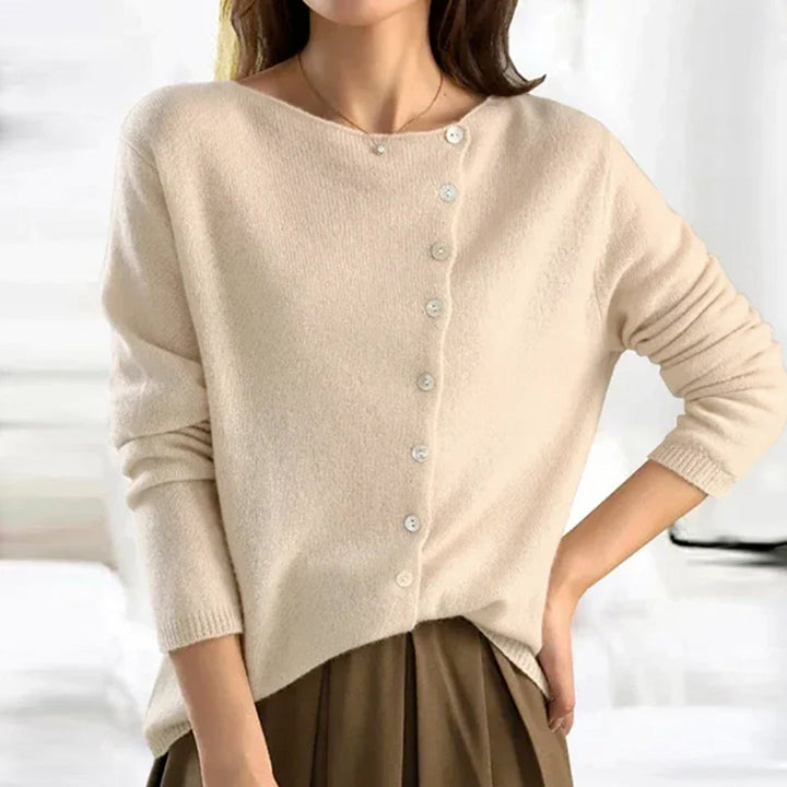 Soft Knit Cardigan with Asymmetric Button Front and Scoop Neckline