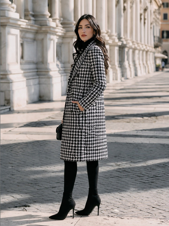 Timeless Double Breasted Houndstooth Wool Coat