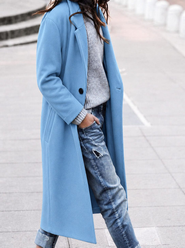 Timeless Wool Coat with Wide Collar and Single Button