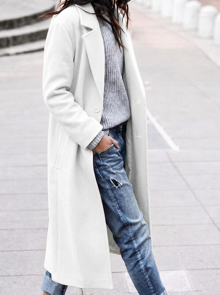 Timeless Wool Coat with Wide Collar and Single Button