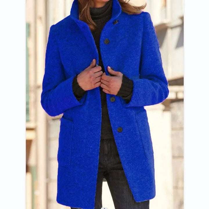 Wool Coat with Stand Collar and Patch Pockets