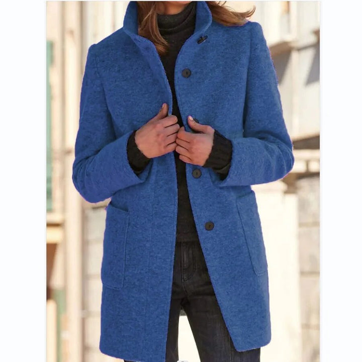 Wool Coat with Stand Collar and Patch Pockets