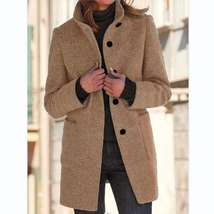 Wool Coat with Stand Collar and Patch Pockets