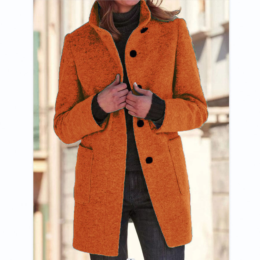 Wool Coat with Stand Collar and Patch Pockets