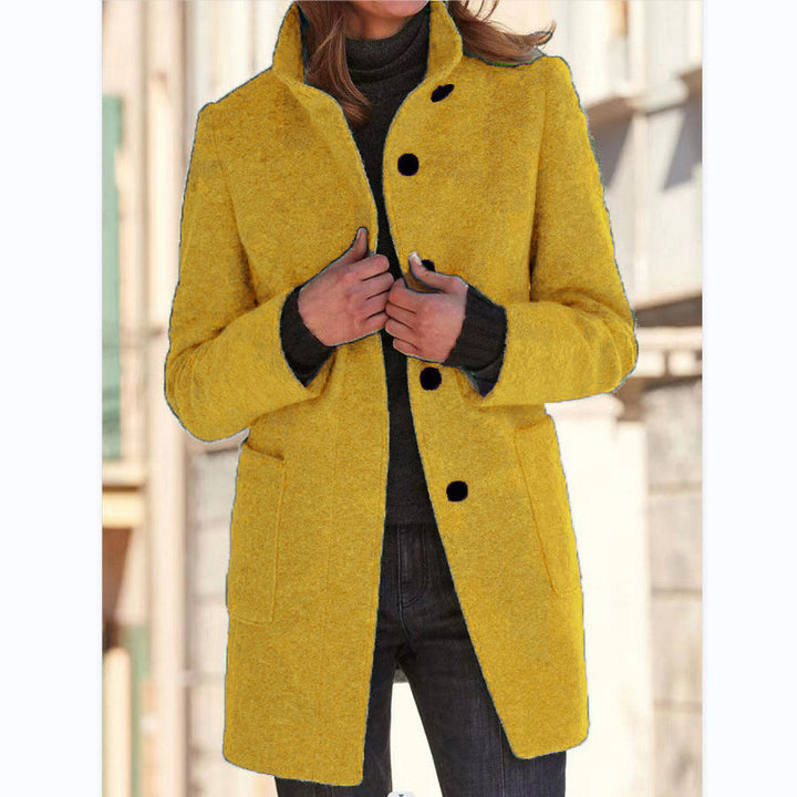 Wool Coat with Stand Collar and Patch Pockets