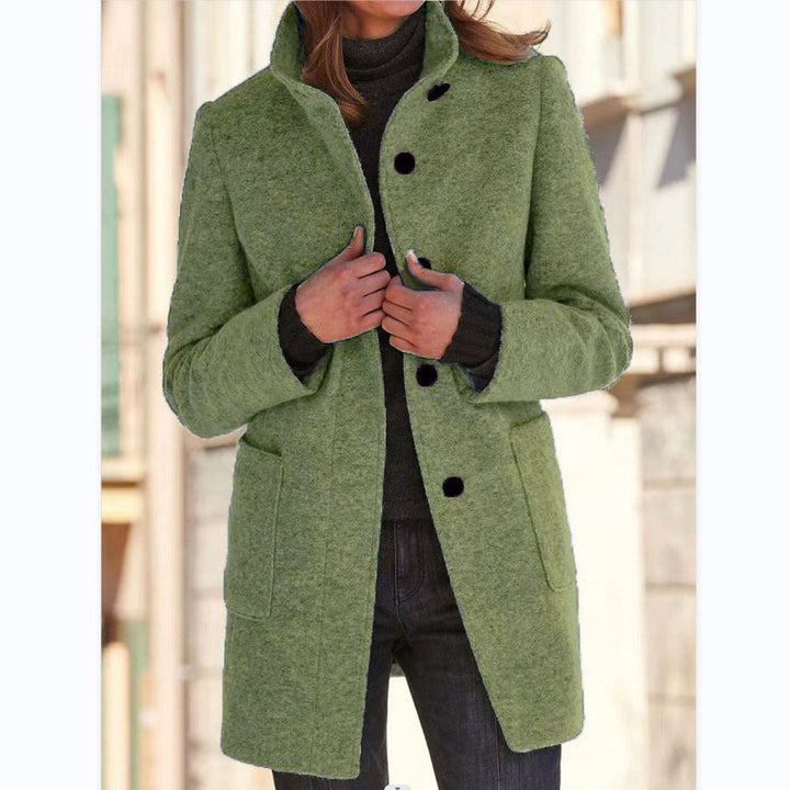 Wool Coat with Stand Collar and Patch Pockets