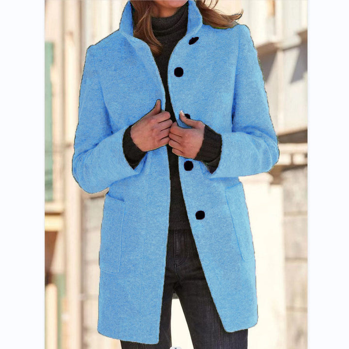 Wool Coat with Stand Collar and Patch Pockets