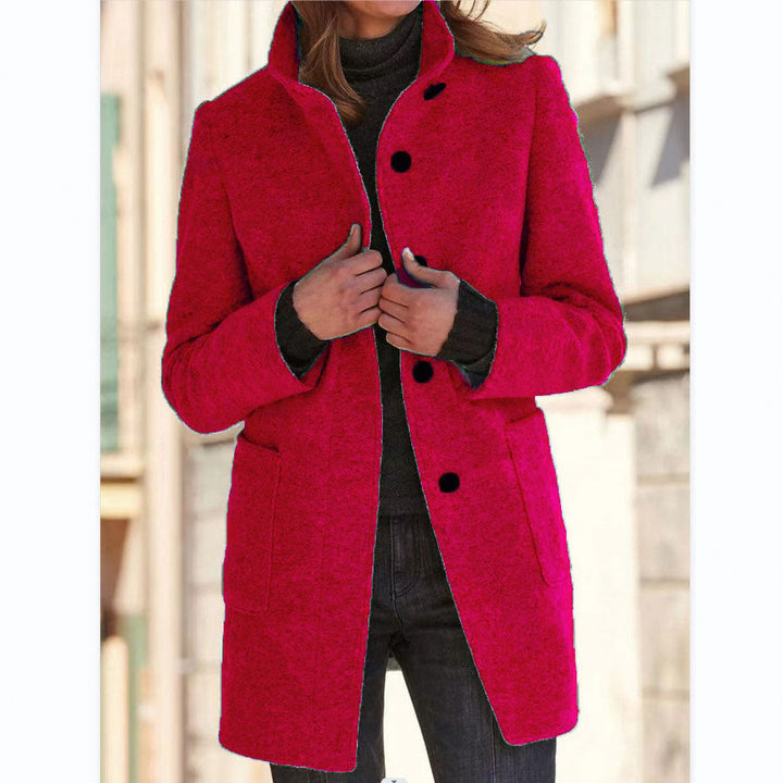 Wool Coat with Stand Collar and Patch Pockets