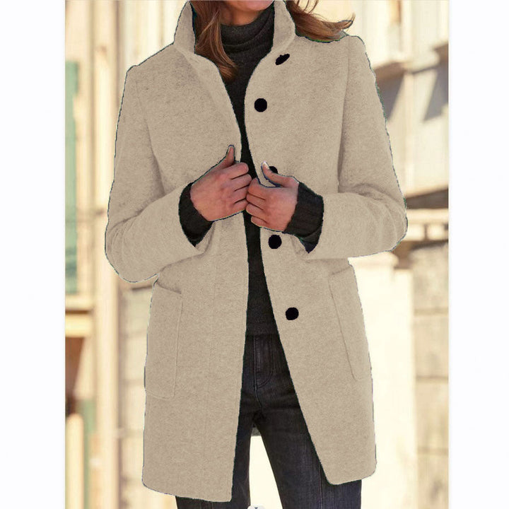 Wool Coat with Stand Collar and Patch Pockets
