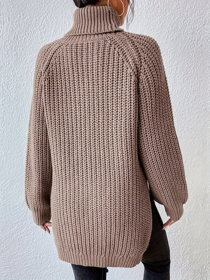 HIGH NECK SWEATSHIRT WITH SPLIT HEM FOR WOMEN
