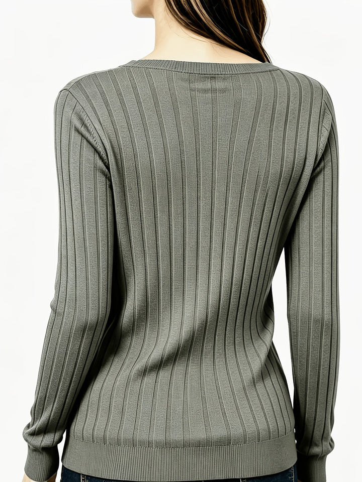 BRUSHED RIBBED V-NECK TOP FOR WOMEN