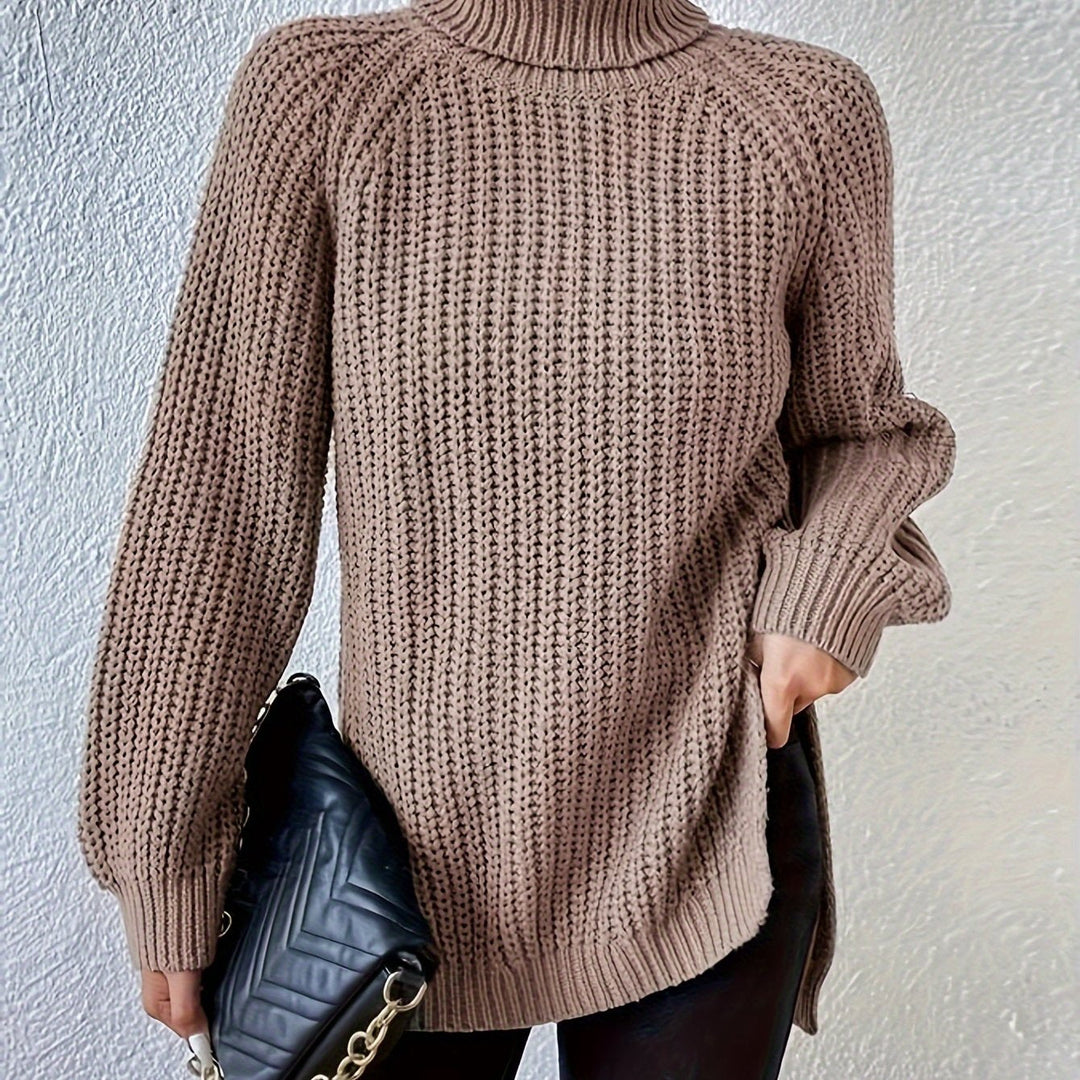 HIGH NECK SWEATSHIRT WITH SPLIT HEM FOR WOMEN