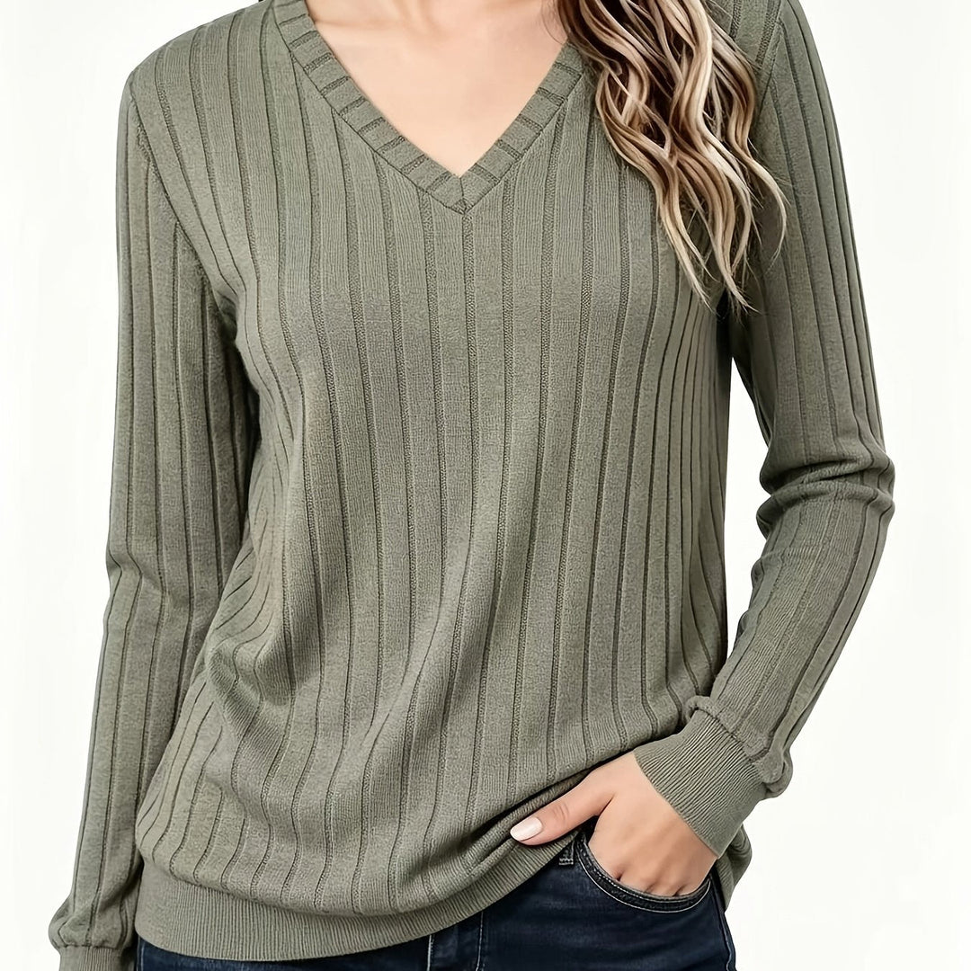 BRUSHED RIBBED V-NECK TOP FOR WOMEN