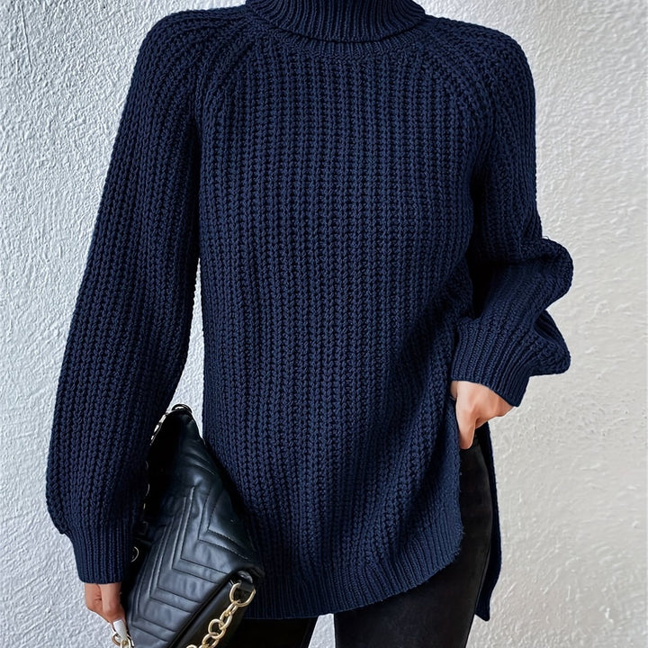 HIGH NECK SWEATSHIRT WITH SPLIT HEM FOR WOMEN