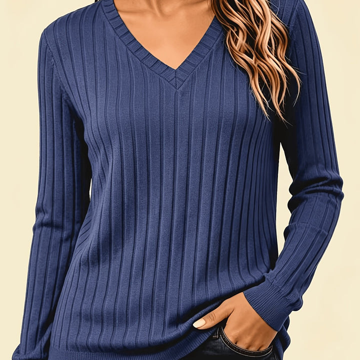 BRUSHED RIBBED V-NECK TOP FOR WOMEN