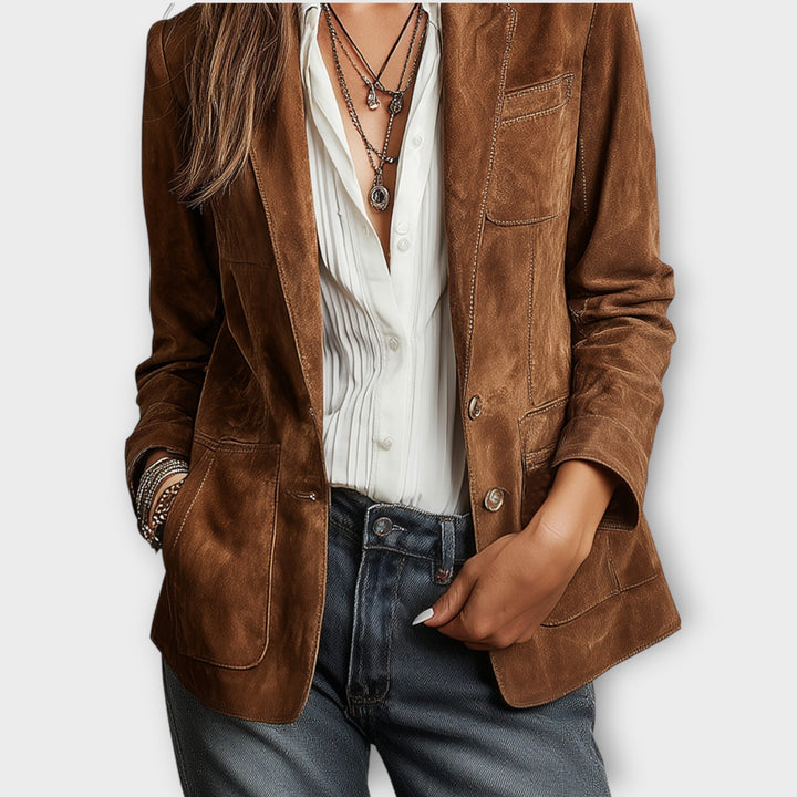 SUEDE BUTTON BLAZER FOR WOMEN