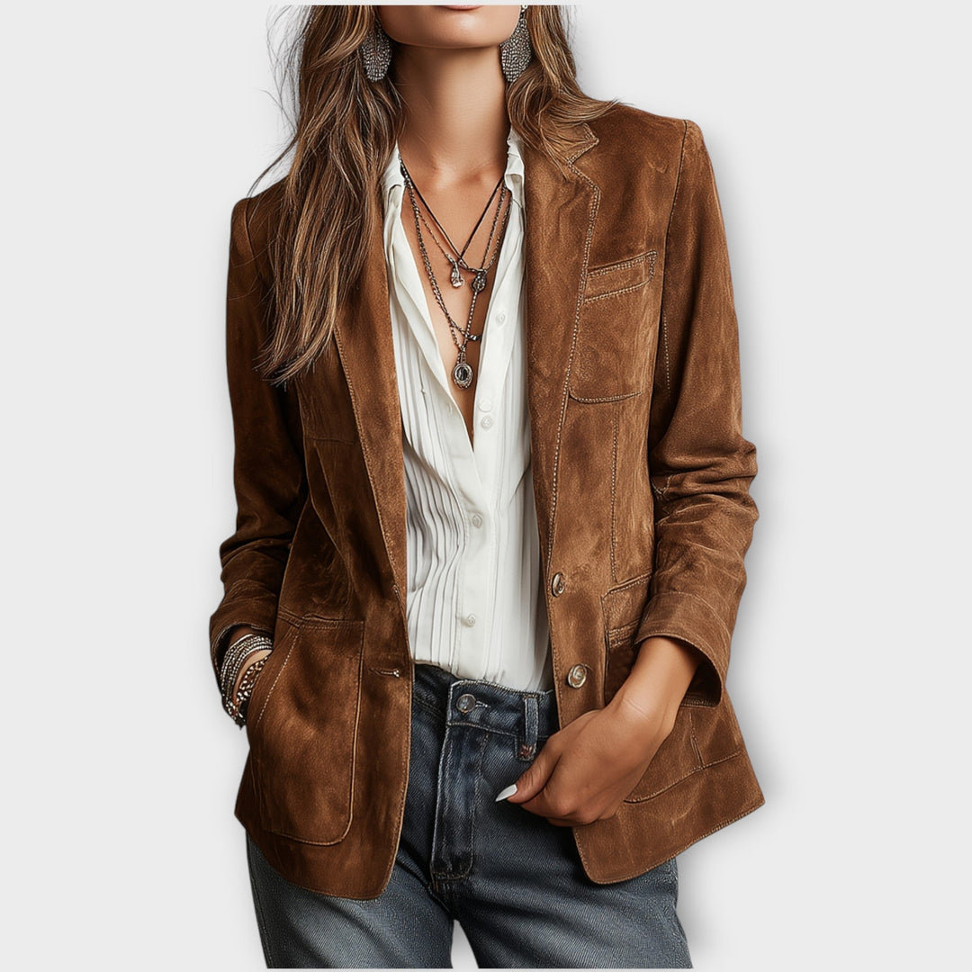 SUEDE BUTTON BLAZER FOR WOMEN