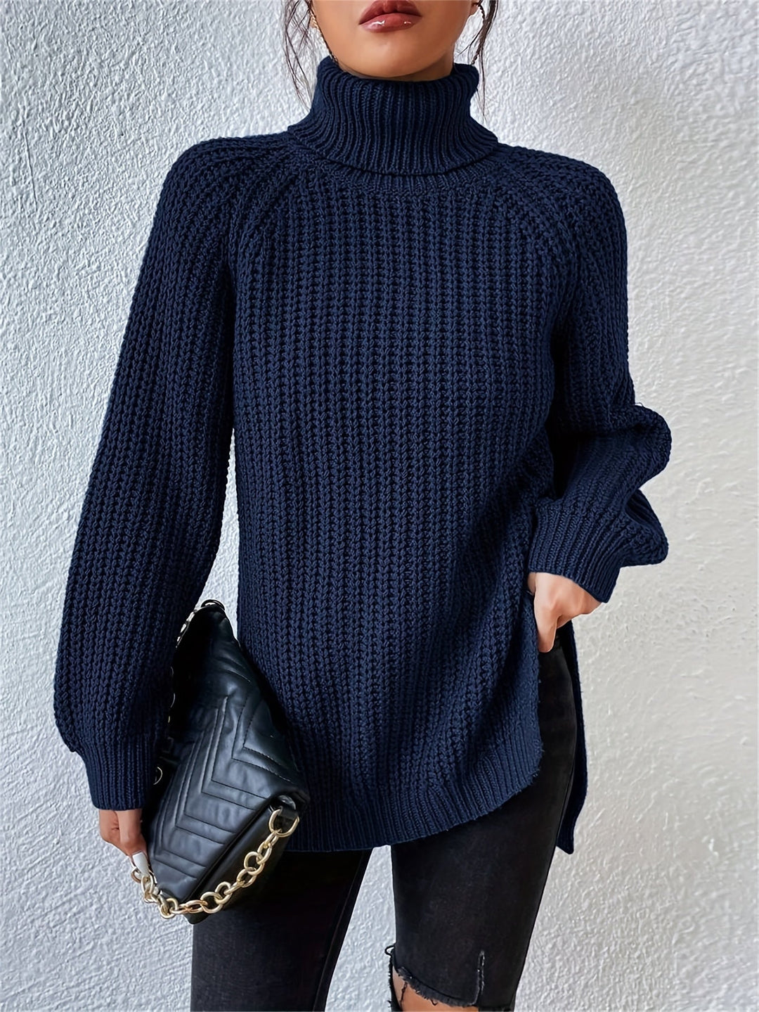 HIGH NECK SWEATSHIRT WITH SPLIT HEM FOR WOMEN
