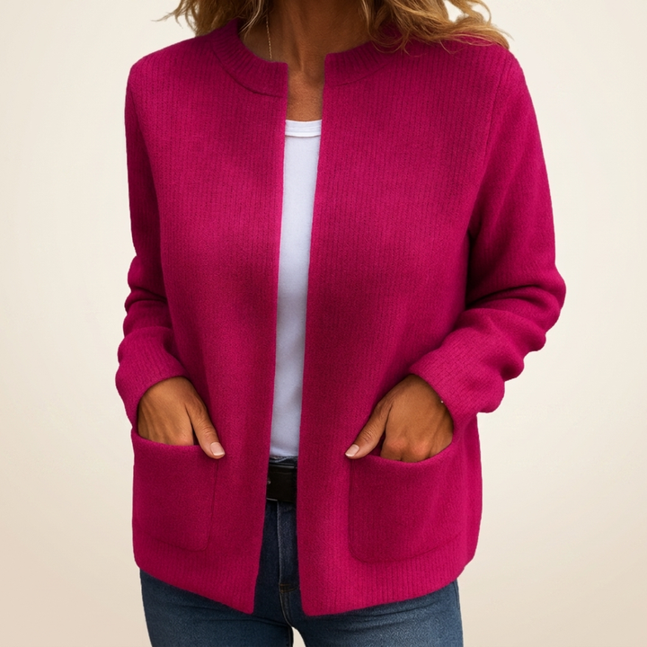 WOMEN’S OPEN-FRONTED CARDIGAN WITH RIBBED DETAIL