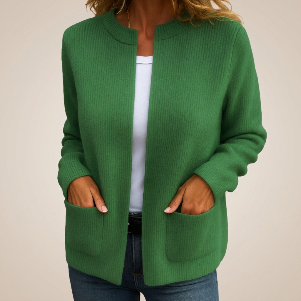 WOMEN’S OPEN-FRONTED CARDIGAN WITH RIBBED DETAIL