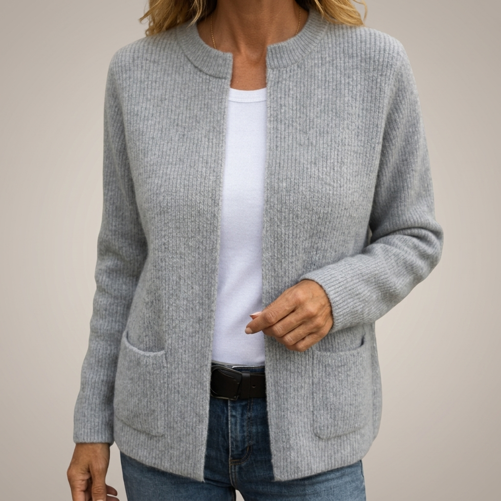 WOMEN’S OPEN-FRONTED CARDIGAN WITH RIBBED DETAIL