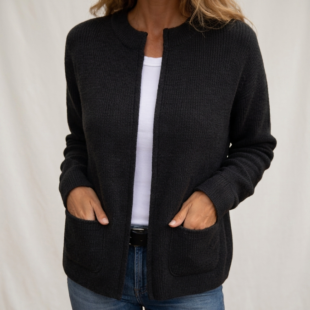 WOMEN’S OPEN-FRONTED CARDIGAN WITH RIBBED DETAIL