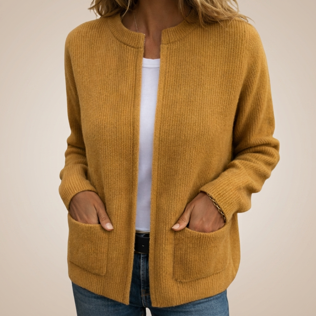 WOMEN’S OPEN-FRONTED CARDIGAN WITH RIBBED DETAIL