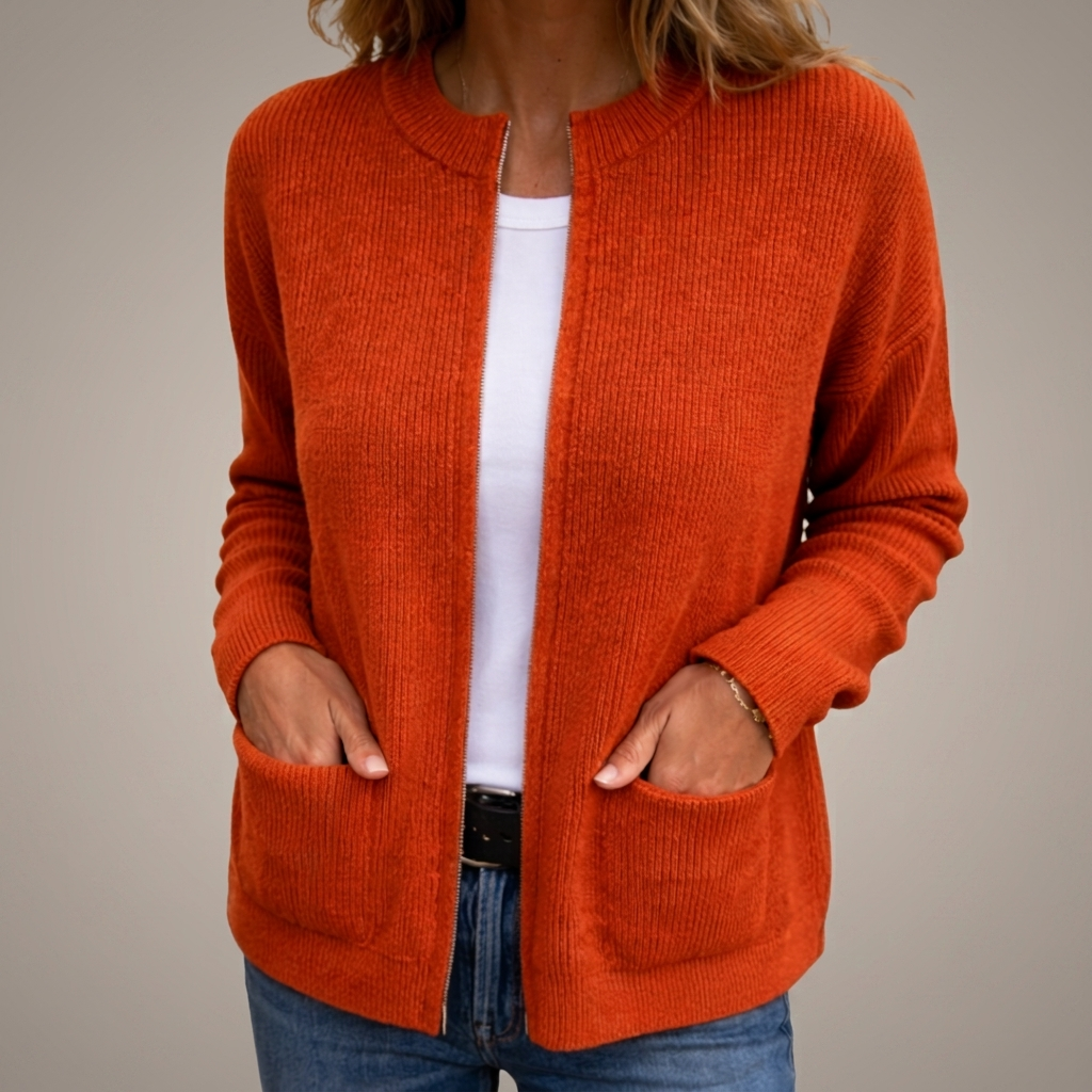WOMEN’S OPEN-FRONTED CARDIGAN WITH RIBBED DETAIL