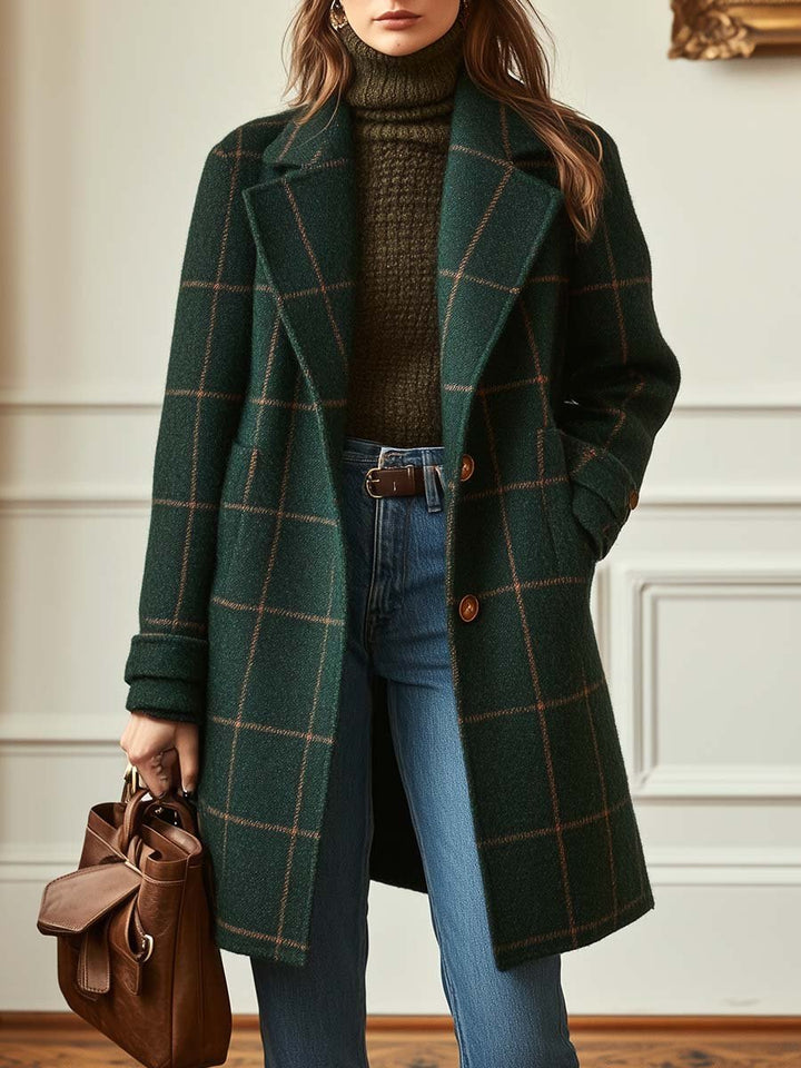 Timeless Check Wool Coat with Wide Collar