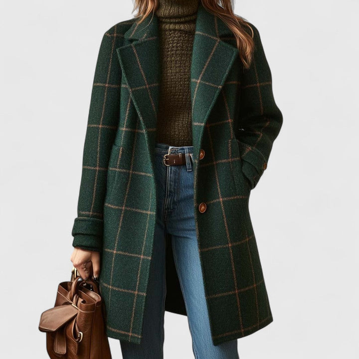CHECKED FALLING COAT FOR WOMEN