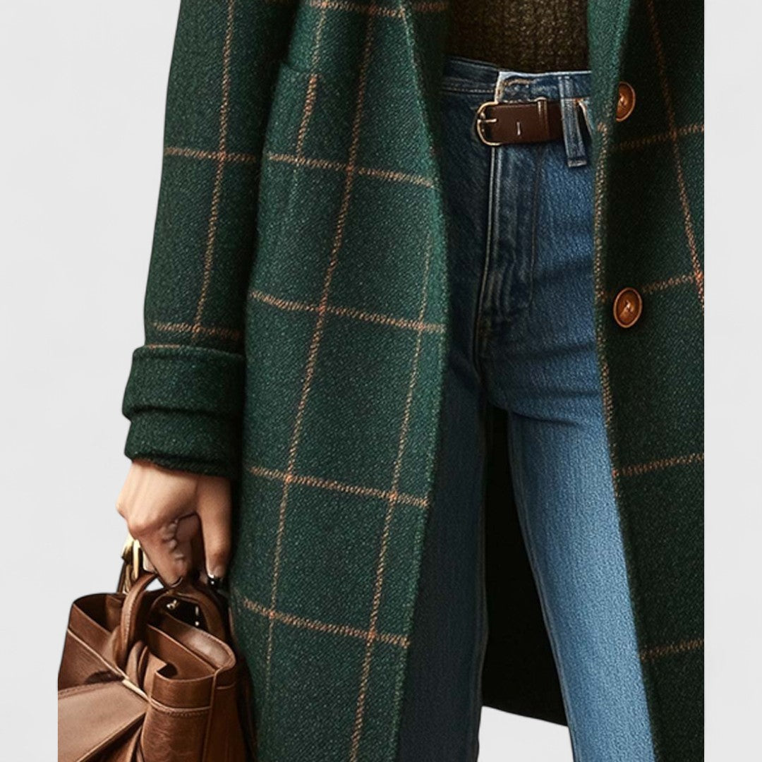 CHECKED FALLING COAT FOR WOMEN