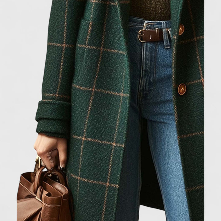 CHECKED FALLING COAT FOR WOMEN
