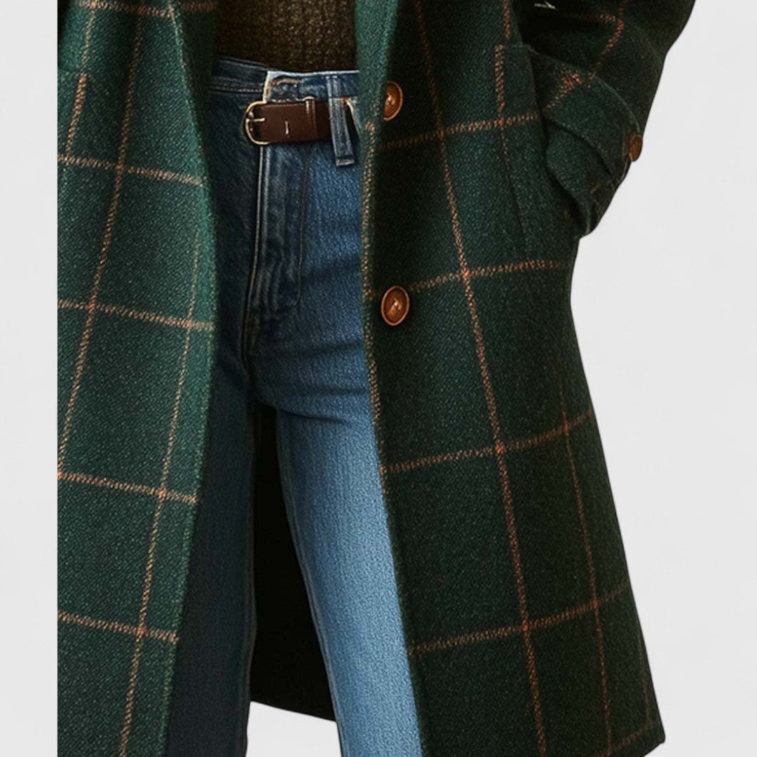 CHECKED FALLING COAT FOR WOMEN