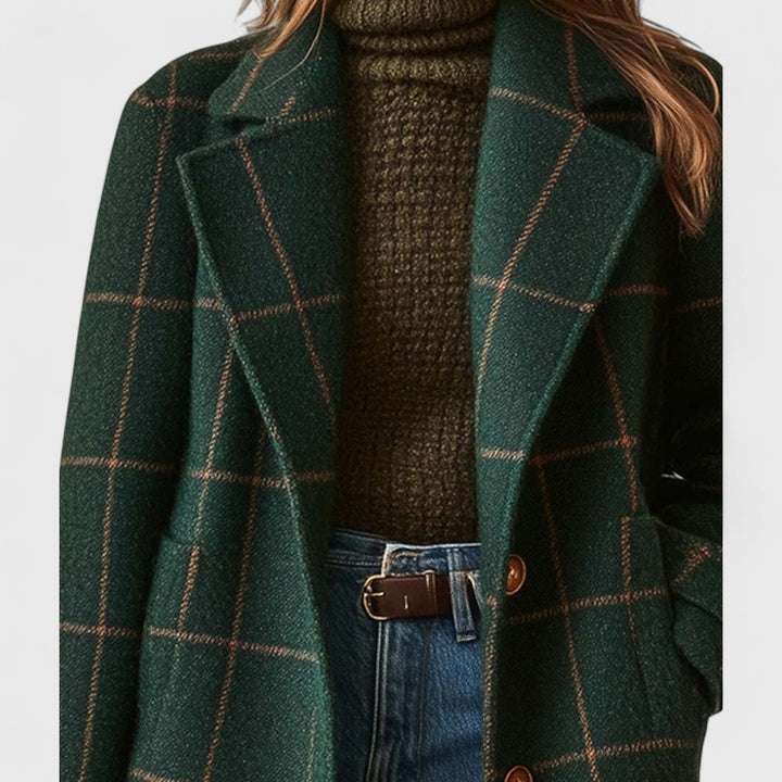 CHECKED FALLING COAT FOR WOMEN
