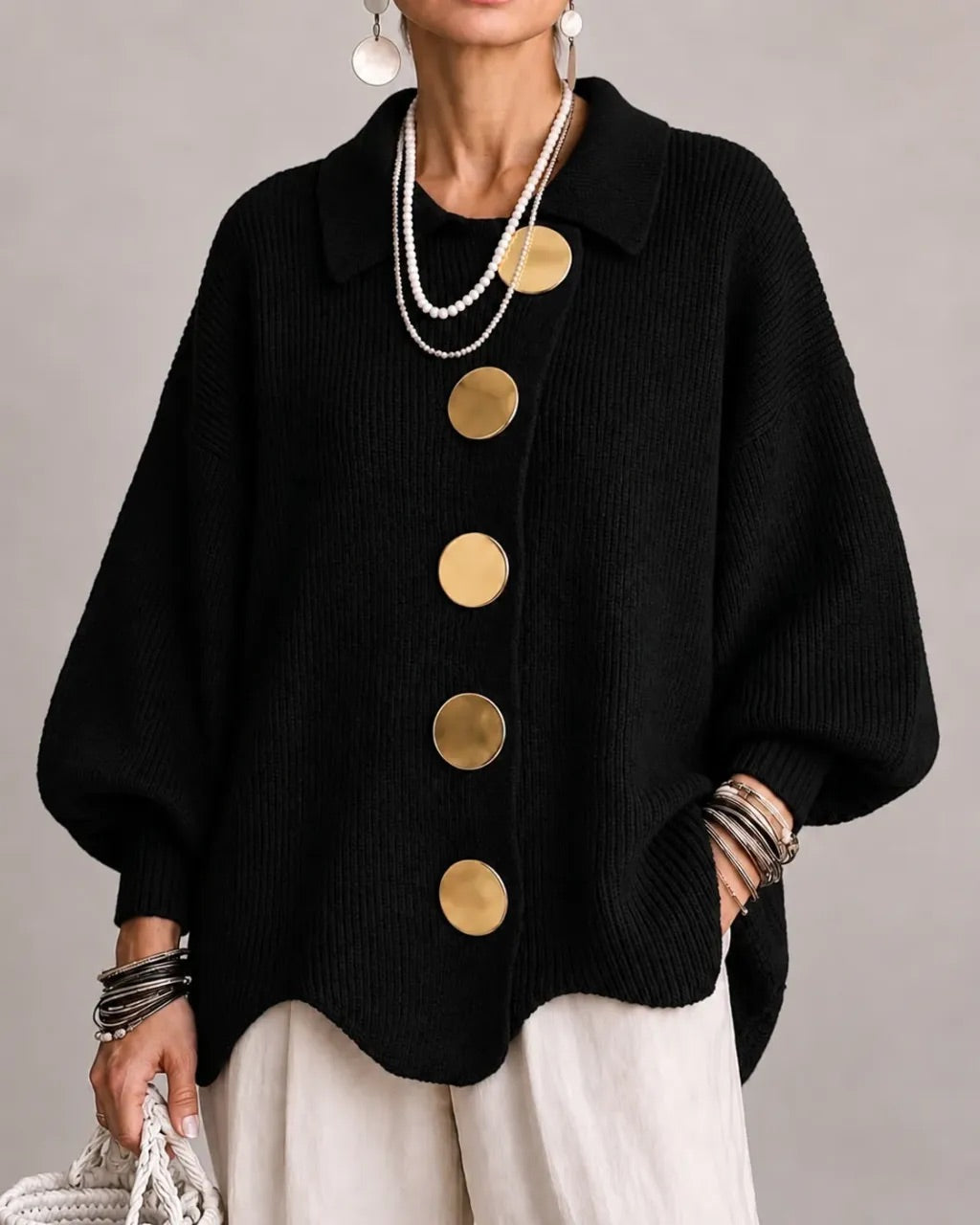 WOMEN’S ELEGANT OVERSIZED COLLARED CARDIGAN