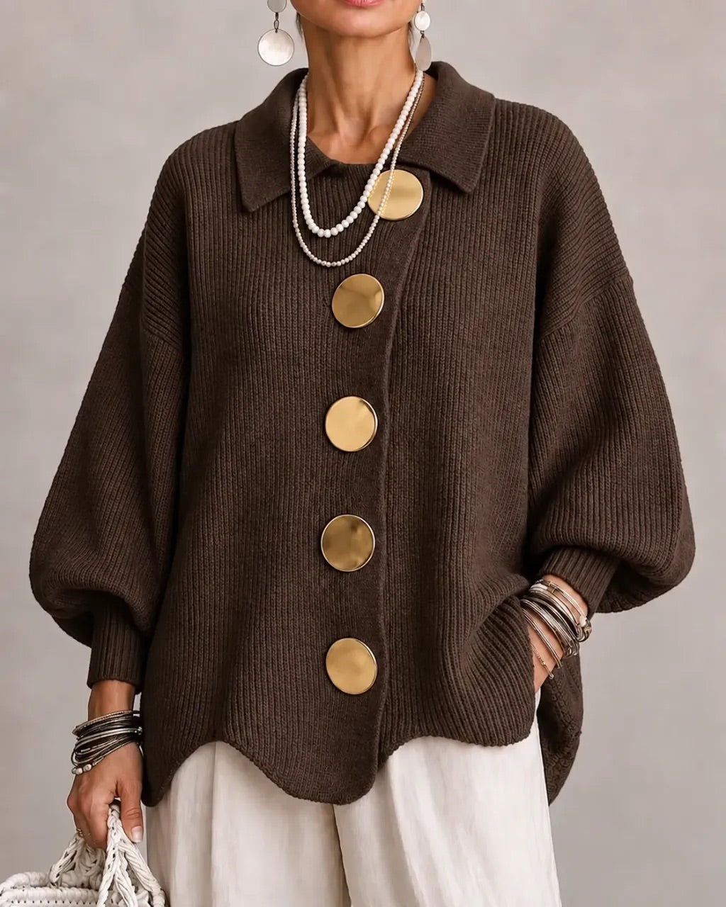 WOMEN’S ELEGANT OVERSIZED COLLARED CARDIGAN