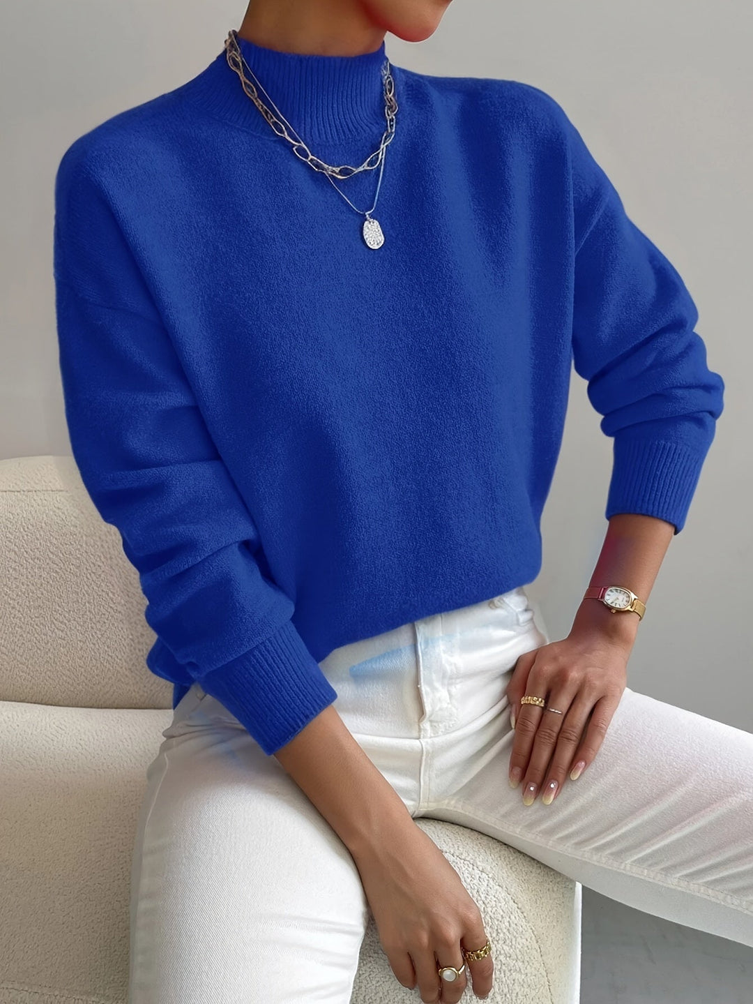 RIBBED SWEATER WITH HIGH COLLAR FOR WOMEN