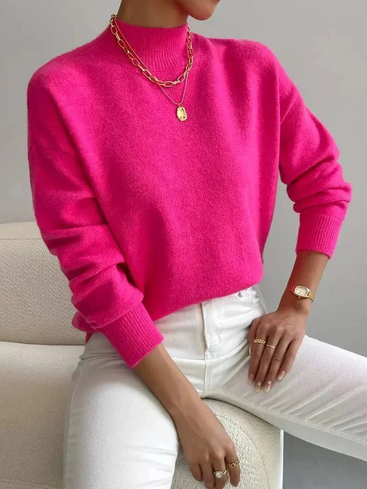 RIBBED SWEATER WITH HIGH COLLAR FOR WOMEN