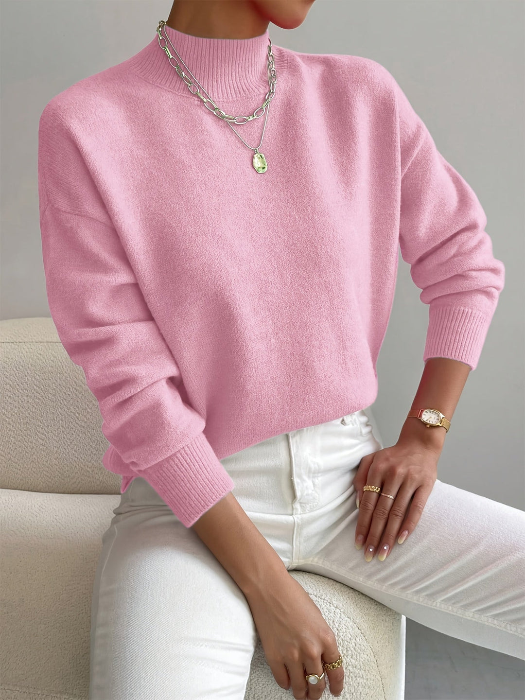 RIBBED SWEATER WITH HIGH COLLAR FOR WOMEN
