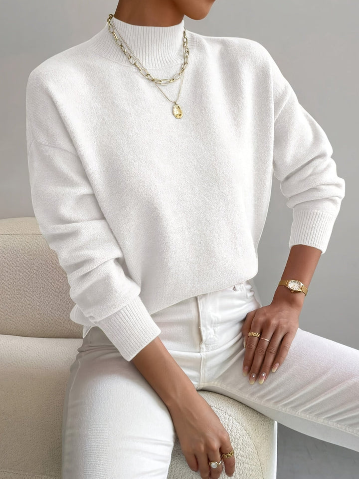 RIBBED SWEATER WITH HIGH COLLAR FOR WOMEN