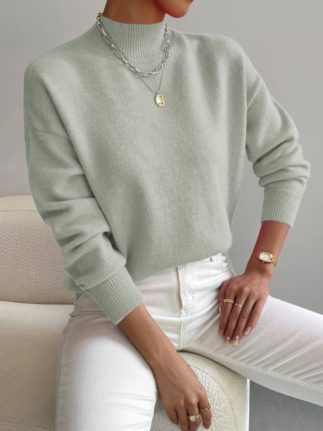 RIBBED SWEATER WITH HIGH COLLAR FOR WOMEN