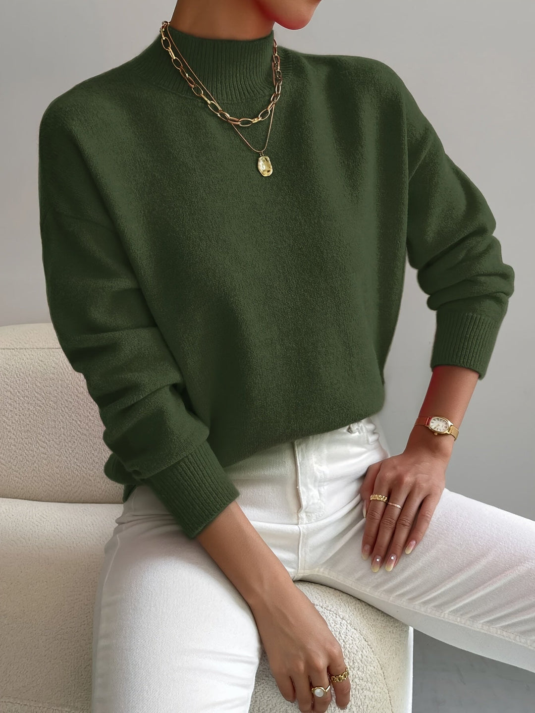 RIBBED SWEATER WITH HIGH COLLAR FOR WOMEN