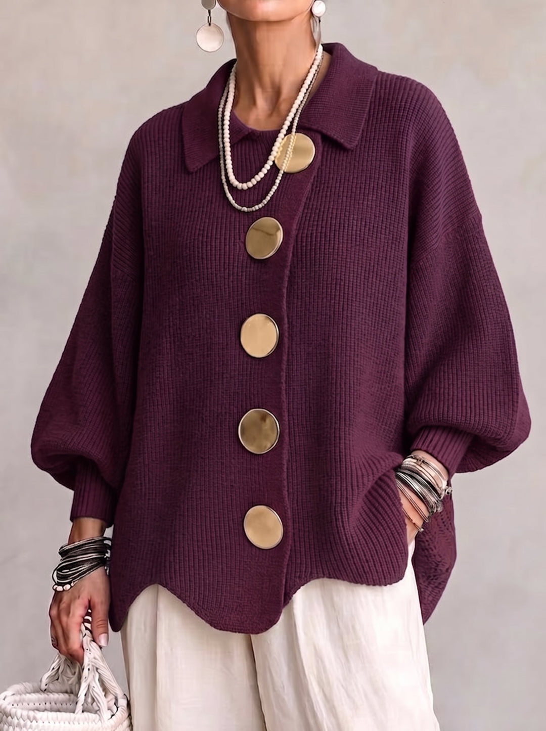 WOMEN’S ELEGANT OVERSIZED COLLARED CARDIGAN