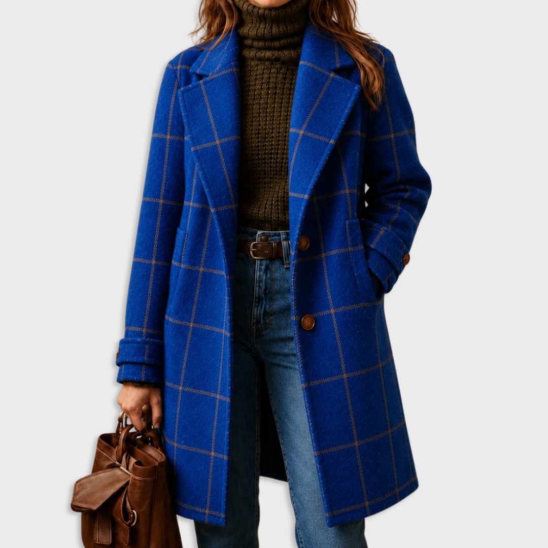 CHECKED FALLING COAT FOR WOMEN