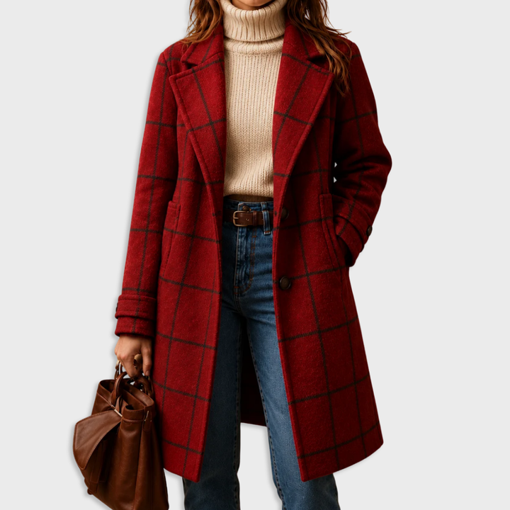 CHECKED FALLING COAT FOR WOMEN